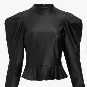 Faux Leather Puff Sleeve Peplum Top
